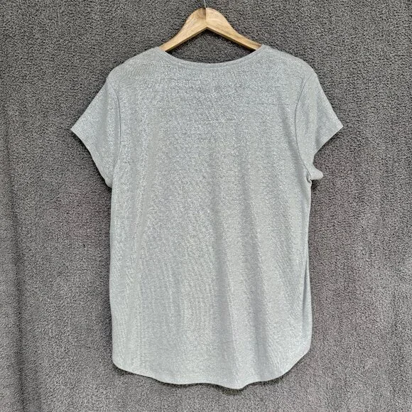 Banana Republic Metallic Silver Linen blend T-shirt Large - Picture 5 of 8